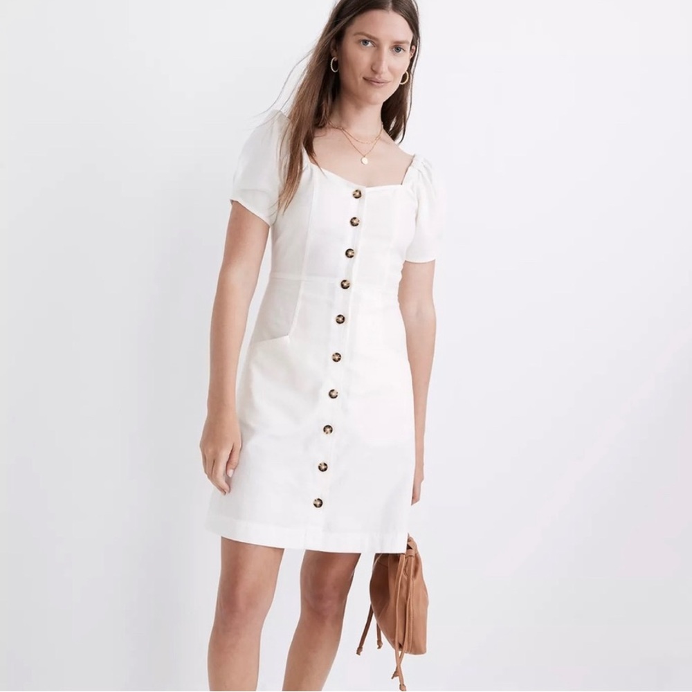 Madewell White Linen-Cotton Dress